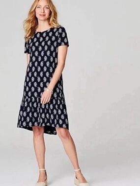 J. Jill navy paisley high-low, ruffled hem midi dress